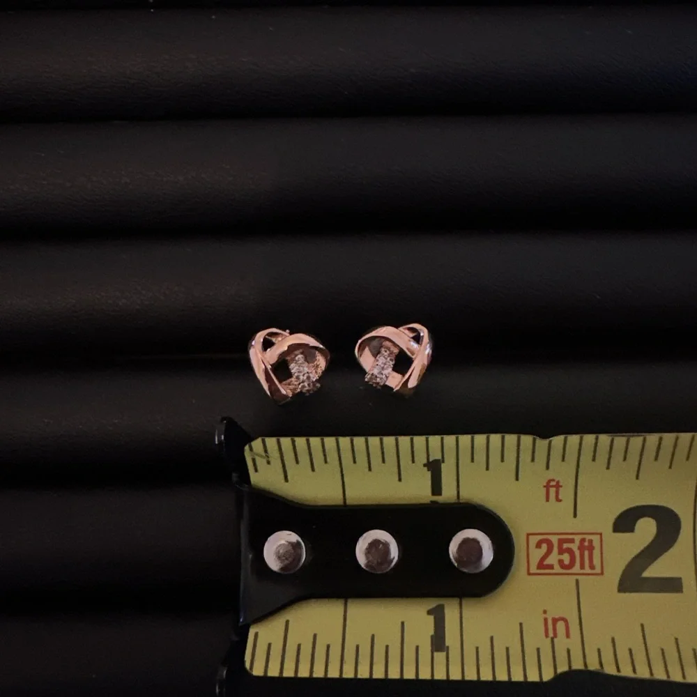 Women’s Gold Heart Knot Stud Earrings with CZ Accents Minimalist Dainty Style